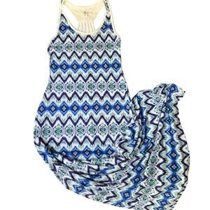 Derek Heart Women’s Sleeveless Stretchy Maxi Dress size M, Wave Pattern Blue